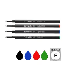 Pk/4 Schneider Topball 850 Rollerball Refills, Black-Red-Blue-Green