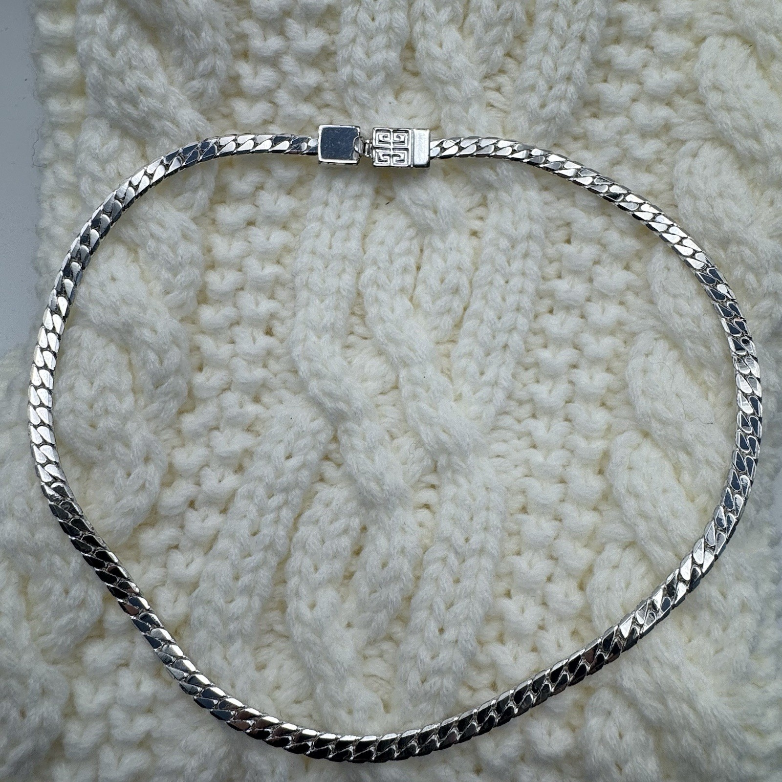 Givenchy Silver Tone Herringbone Chain Necklace V… - image 2