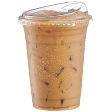 Clear Plastic Cups with Lids 16 oz - 50 Count - Disposable Iced Coffee Drin...