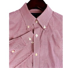 Tommy Hilfiger Men's Red Gingham Slim Fit Button Down Dress Shirt Size Medium