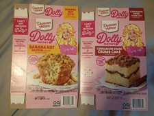 2 PUSTE pudełka Dolly Parton Muffin Mix Duncan Hines Cynamon Wirl Okruchy Ciasto