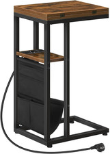 Tavolino a Forma Di C, Tavolino Da Divano Con Stazione Di Ricarica E Tasca Porta