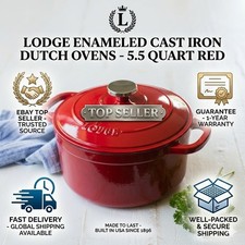 Lodge 5.5 Qt Enameled Cast Iron Dutch Oven Red 500°F Oven Safe