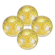 4 Pcs 2.4 in Glass Decorative Balls for Bowls, Mosaic Glass Balls, Yellow