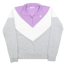 FILA Womens Purple White Grey Sweatshirt Collared M Colourblock Cotton Blend