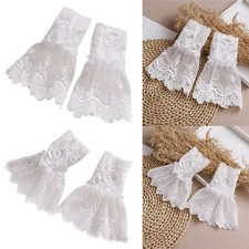 1Pair Women Short Lace Ruffled Cuffs Gloves Fingerless Wrist Bridal Dress-Up