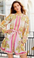 Antonio Melani SZ 2 Brynn Floral Mock Neck Long Sleeve Belted Dress Pink Green