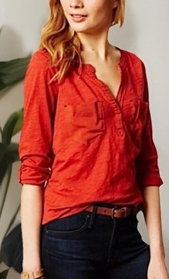 Anthropologie Postmark Women's Orange Cotton Blouse Top Size Small