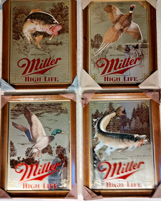 Set of FOUR 1990's First Printing Miller ''Wildlife Series'' Beer Mirrors - RARE!