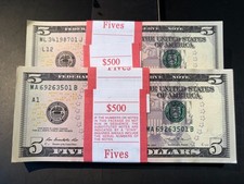 100 ($5 Bills) 2013 Uncirculated Five Dollar Bills.  Sequential Begins With 01.