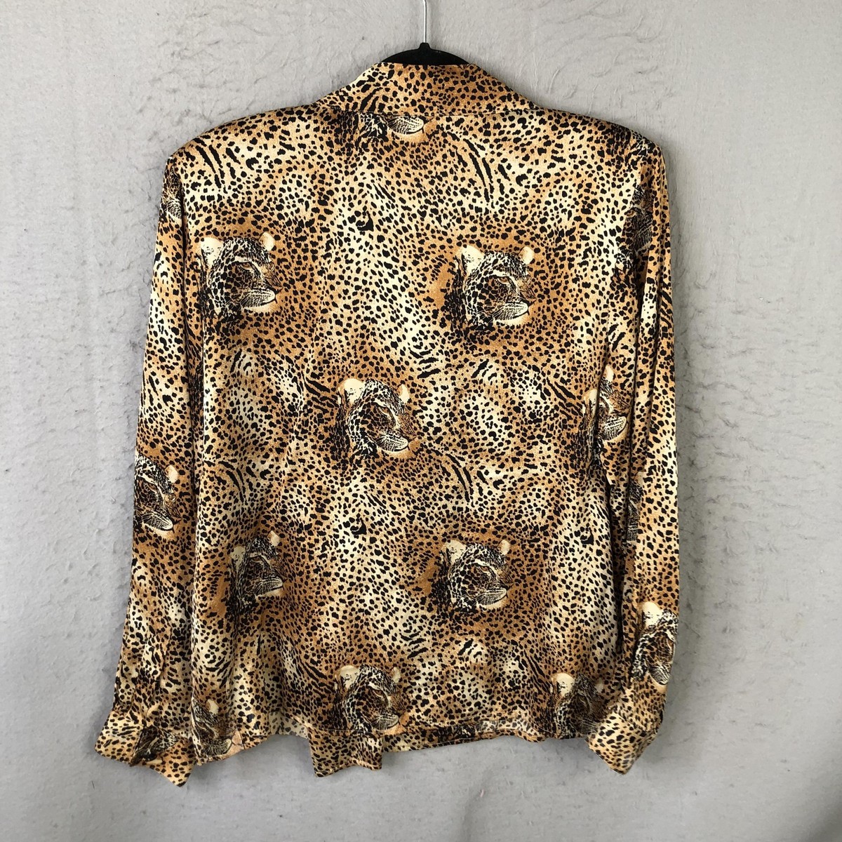 Doncaster Blouse Womens M Brown Leopard Print 100% Silk Button