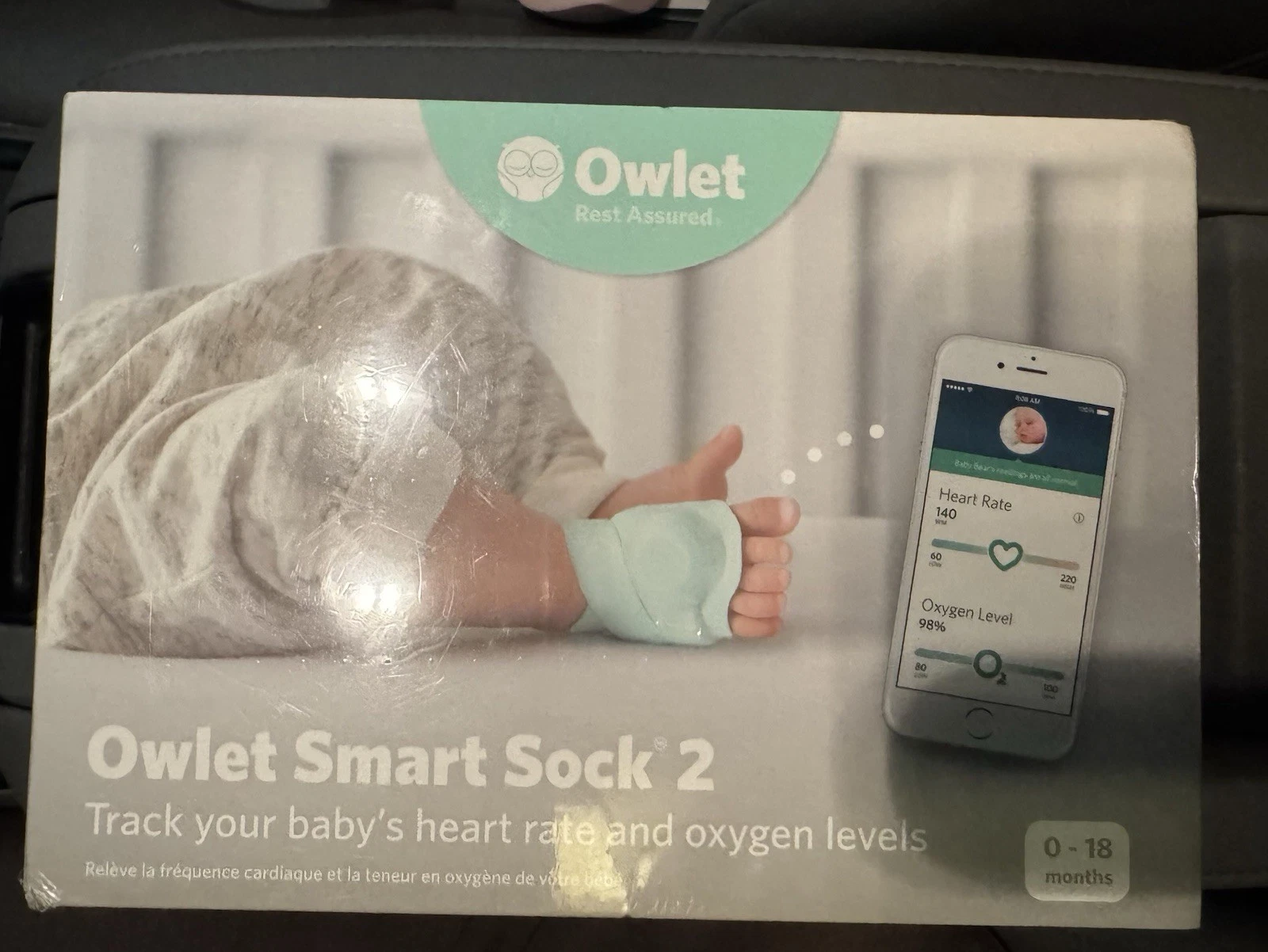 Owlet Smart Sock 2 Baby Monitor Tracks Heart Rate & Oxygen Levels 0-18 Months