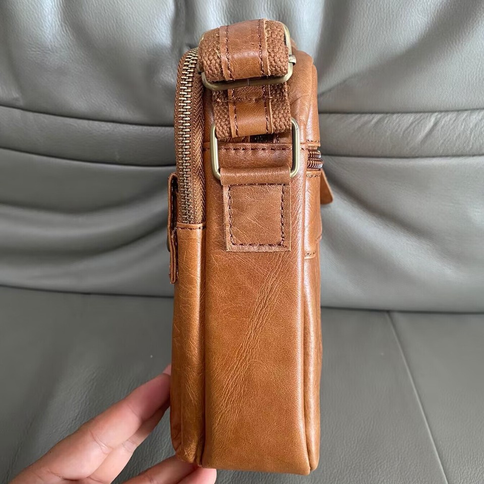 Genuine Leather Mens Brown Sling Shoulder Bag, Top Cowhide Leather