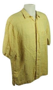 Donald-J-Trump-Mens-100-Linen-Medium-Short-Sleeve-Yellow-Button-Front-shirt