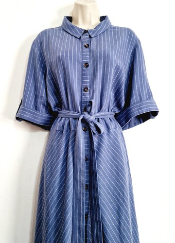 White Stuff Size 24 RRP £85 BNWT Blue/White Pinstripes Midi Shirt Dress Pockets - Picture 16 of 24