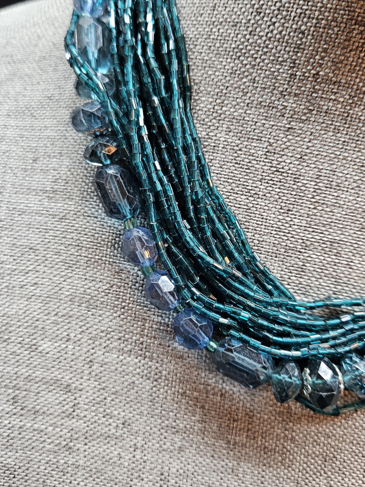 Vintage Silver Tone Multi Beaded Multi Strand Aqu… - image 3