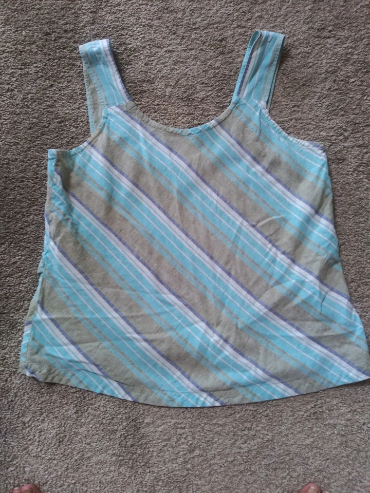 Camiseta sin mangas grande Royal Robbins cáñamo algodón orgánico a rayas en capas Foto 2 de 4