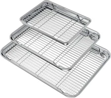 Wildone Baking Sheet with Rack Set 3 Pans + 3 Racks Stainless Steel Baking Pan