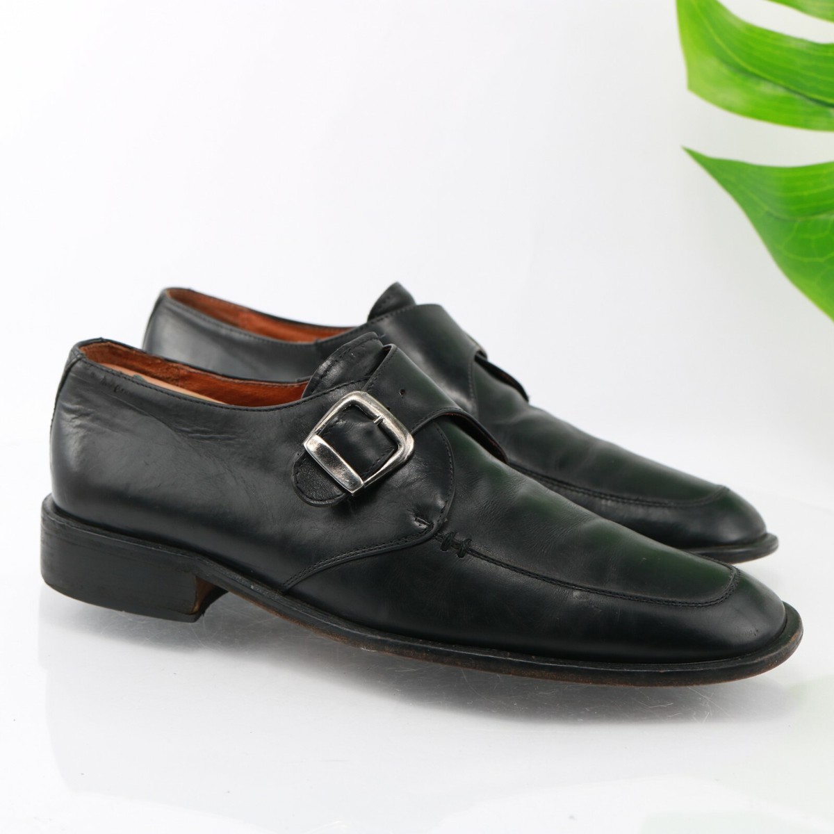 Brassboot Mens Monk Strap Loafer Size 9.5 Black Leather 