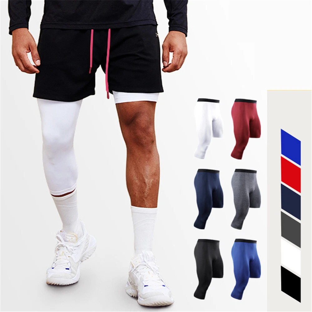 Men's 3/4 One Leg Compression Capri Tights Pants Athletic Base Layer Underwear