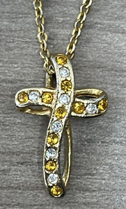 Authentic Vintage Austrian Crystal Gold Plated November Birthstone Ribbon Cross Necklace
