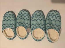 2 PAIR Fair Isle Slippers Blue Fuzzy Comfort Non-Skid Women's L/XL