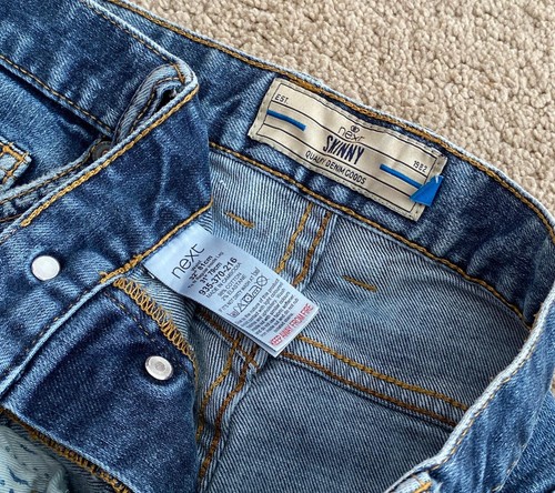 Jeans Uomo Next Skinny Blu Denim Taglia 32 R W32" L31" Bottone Fly Elasticizzato - Foto 3 di 5