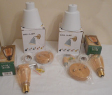 Image of 2 wall lights with shades and bulbs