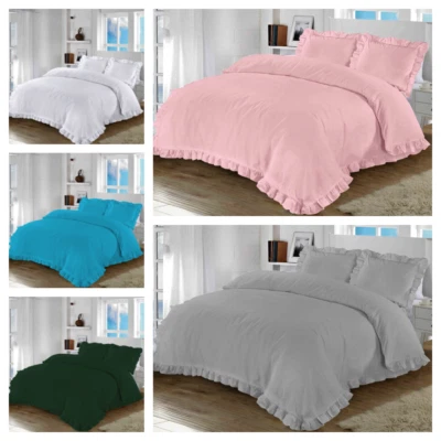 NIGHT ZONE Frilled Ruffled Duvet Quilt Cover Sets All Bed Sizes Polycotton Easycare Bedding