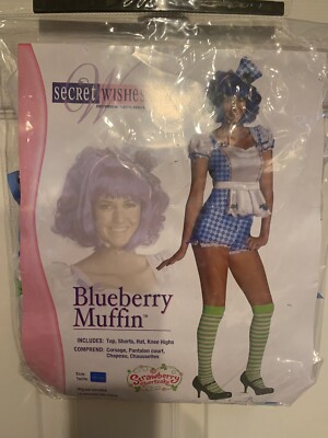 NWOT Sexy Blueberry Muffin Costume Adult Size XS Top Shorts Hat & Knee Highs