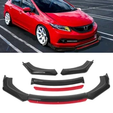 For Honda Civic Sedan Glossy Black + Red Front Bumper Lip Splitter Chin Spoiler