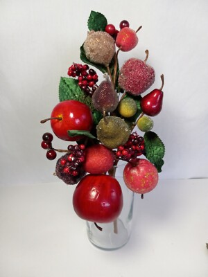 LARGE 14'' Beaded Sugar Faux FRUIT Pick Decorating Apples Cranberry Pears Holiday