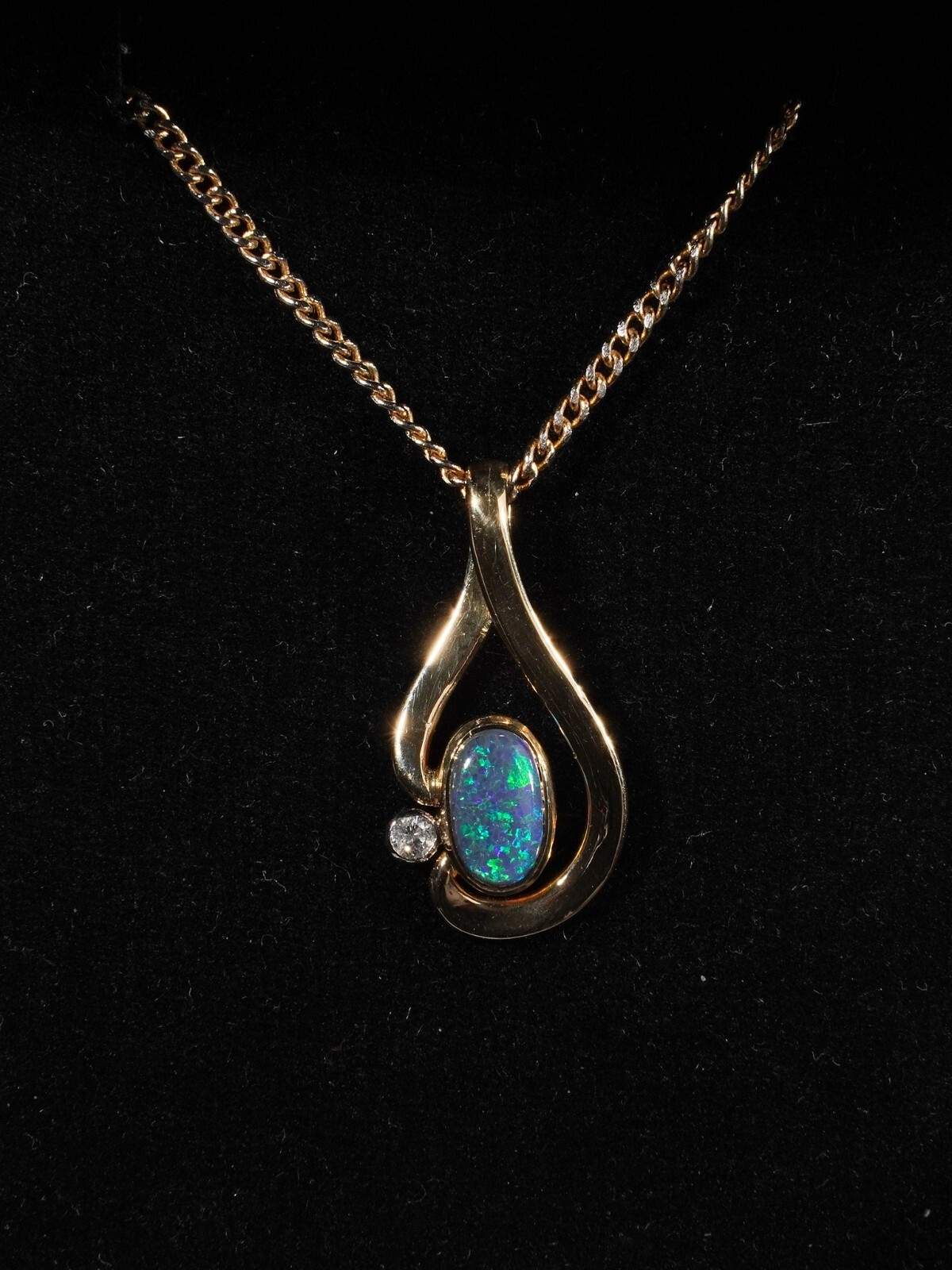 Blue Green Solid Black Opal Cabochon Diamond 18ct… - image 4