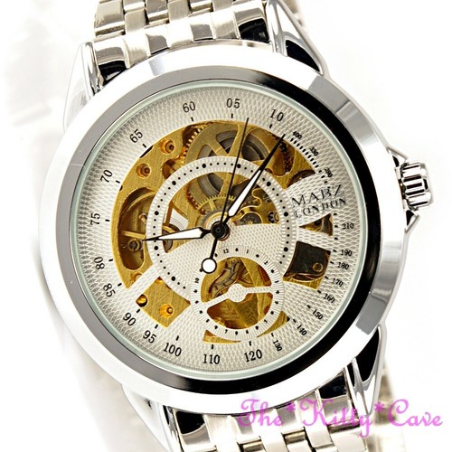 Luxe Automatic Mechanical Hollow Skeleton Steampunk Silver & White Unisex Watch - Picture 5 of 12