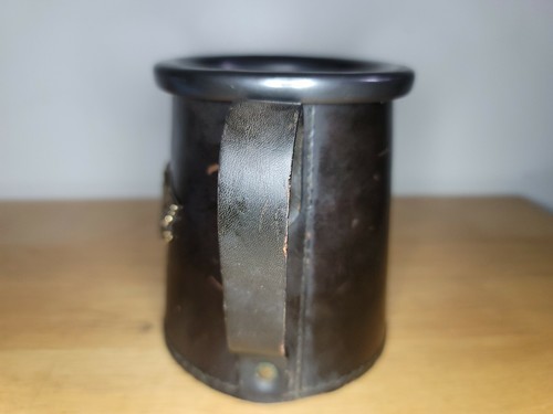 Vintage Leather Casing Real Hide With Ceramic Mug Brass Crest- made In England. - Picture 5 of 7