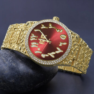 New Yellow Gold Tone Finish w/ Red Face ''Monastic'' Arabian Dial Custom Watch