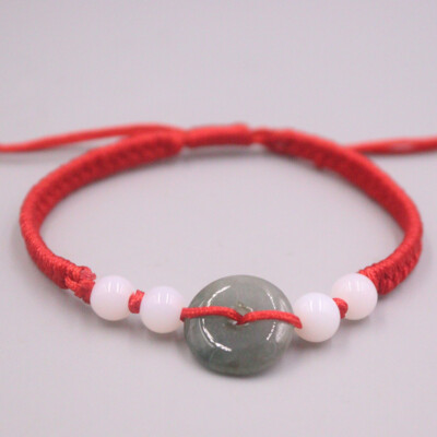 Natürliches Jadeit Armband Damen Herren Öl Grün Kreis Rot Strickarmband