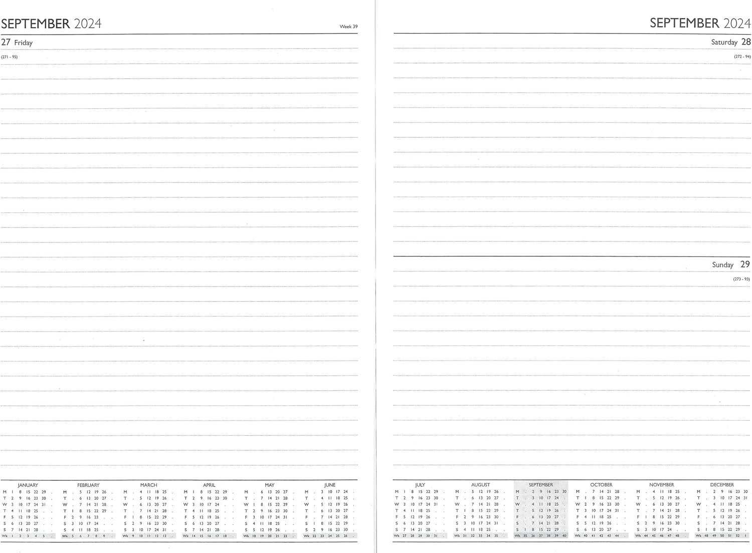 2024 A4 Day Per Page Diary Padded Executive Casebound Office Organiser
