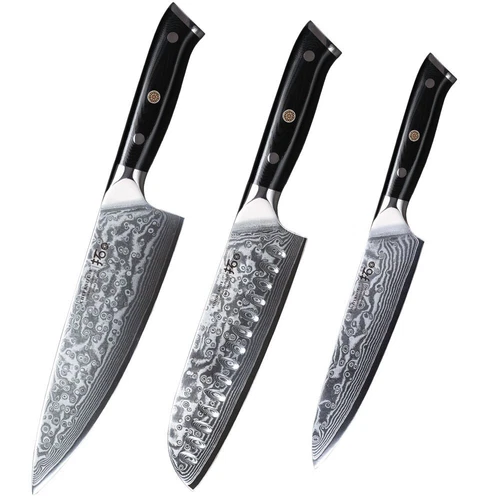 3Pcs TURWHO Chef Knife + Santoku Knife +Utility Knife Japan VG10 Damascus Steel