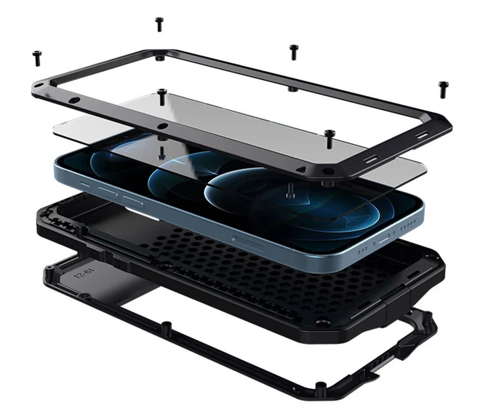 For iPhone 17 16 15 14 13 12 11 X 8 7 6 SE Metal Aluminum Shockproof Glass Case - Image 2 of 4