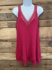 Magenta Lace Sleeveless V‑Neck Top Women’s Boho Embroidered Cutout Detail Summer