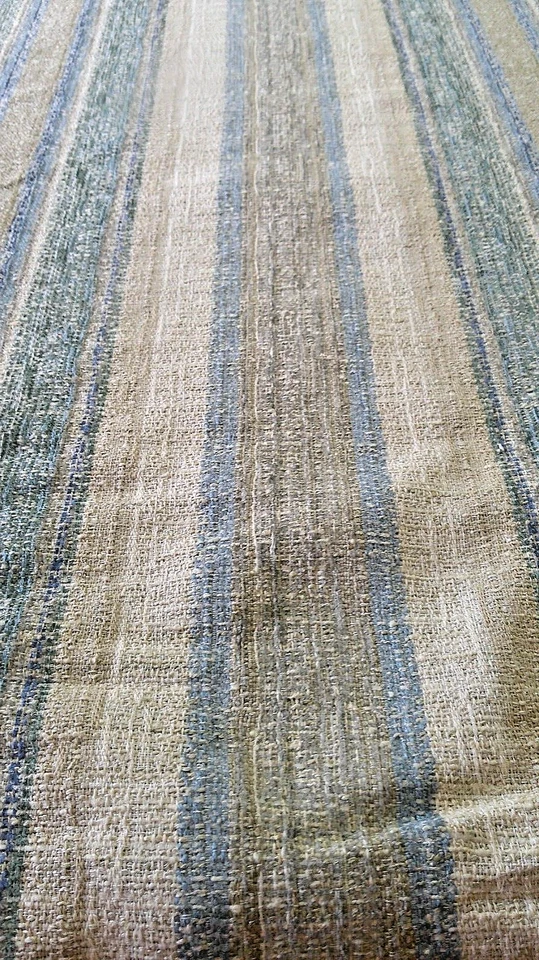 Blue/Cream/Taupe Chenille Stripe High-End Latex Back Railroaded BTY Soft Colors - Image 3 of 4