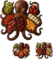 Octopus Charcuterie Platter, Nautical Wood Serving Tray Home Kitchen Party Board