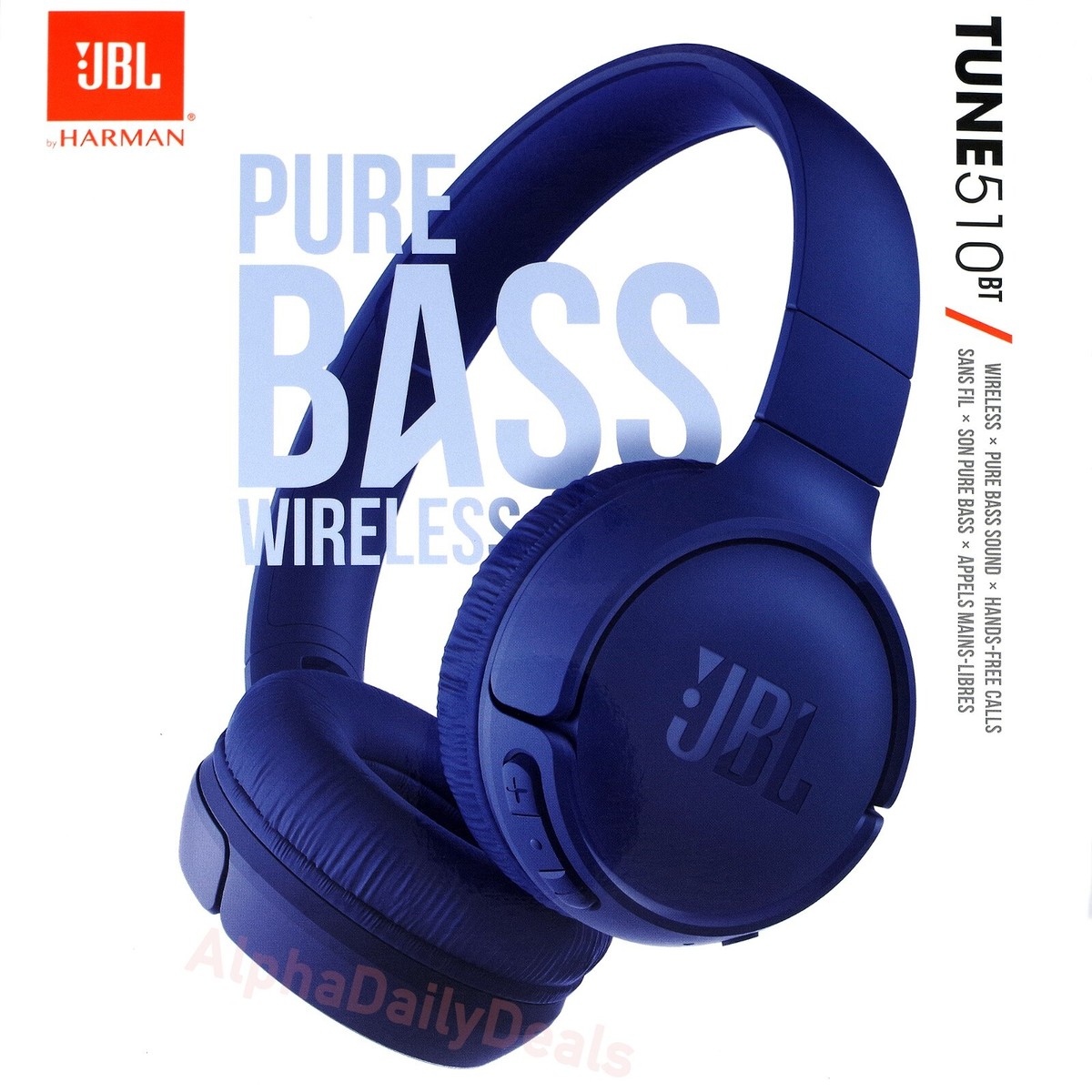 JBL Tune 510BT Wireless Bluetooth On-Ear Stereo Blue Headphones