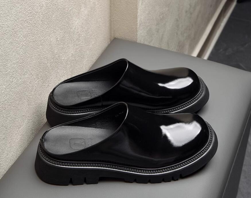 SAOLA Pantofole estive uomo in vera pelle suola spessa punta rotonda scarpe derby per il tempo libero