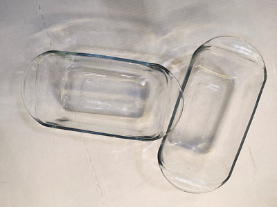 Set of 2 Pressed Clear Glass 1.5 Quart Rectangular Baking Dish Casserole 9''x5''