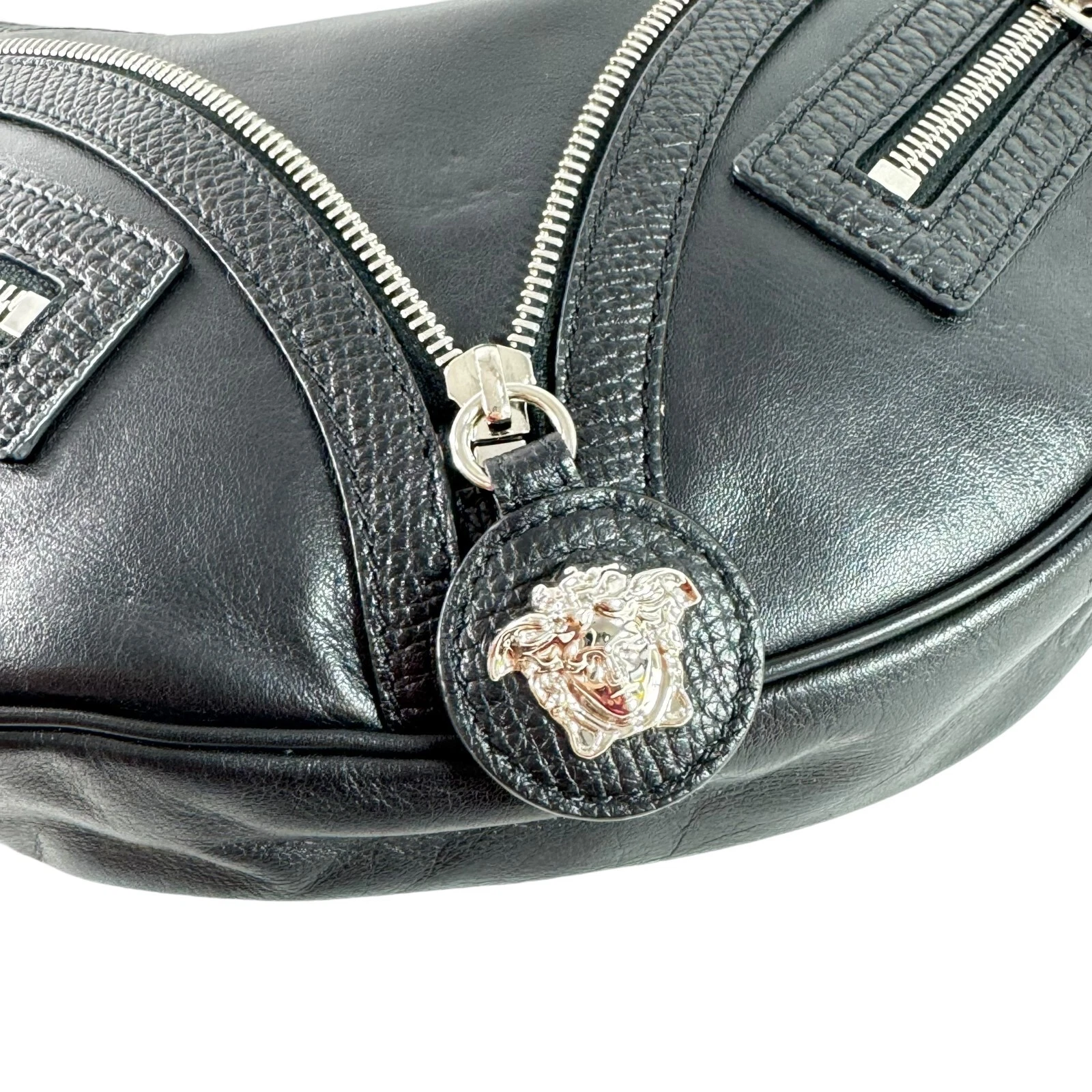 Borsa a tracolla Versace Medusa Logo Pelle Nera Piccola Ripetizione Tote Made in Italy