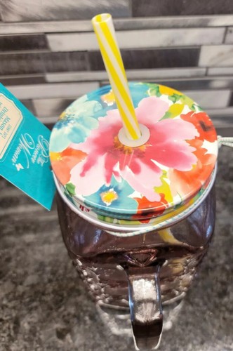 The Pioneer Woman Sunny Days 32oz Mason Jar With Handle Lid & Straw Pink Color - Picture 9 of 10