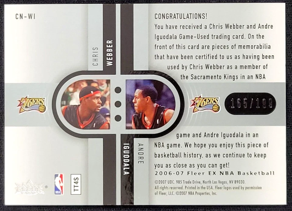 Fleer Ex Andre Iguodala/Chris Webber Ex Connections 2006-07 doble JSY #D 165/199 Foto 2 de 2
