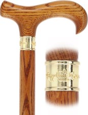 Super Strong Natural Oak Derby Cane with Royal Canes Gold Collar   Extra Long